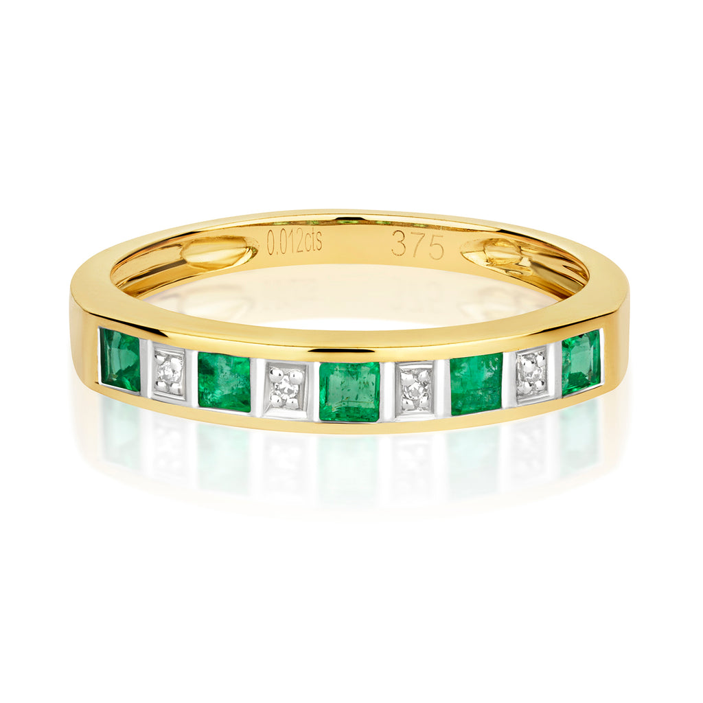 9ct Yellow Gold Emerald and Diamond Eternity Ring 0.300+0.010 CT