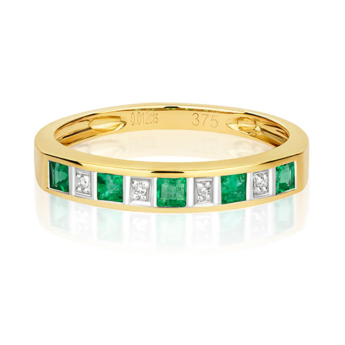 9ct Yellow Gold Emerald and Diamond Eternity Ring 0.300+0.010 CT