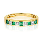 9ct Yellow Gold Emerald and Diamond Eternity Ring 0.300+0.010 CT