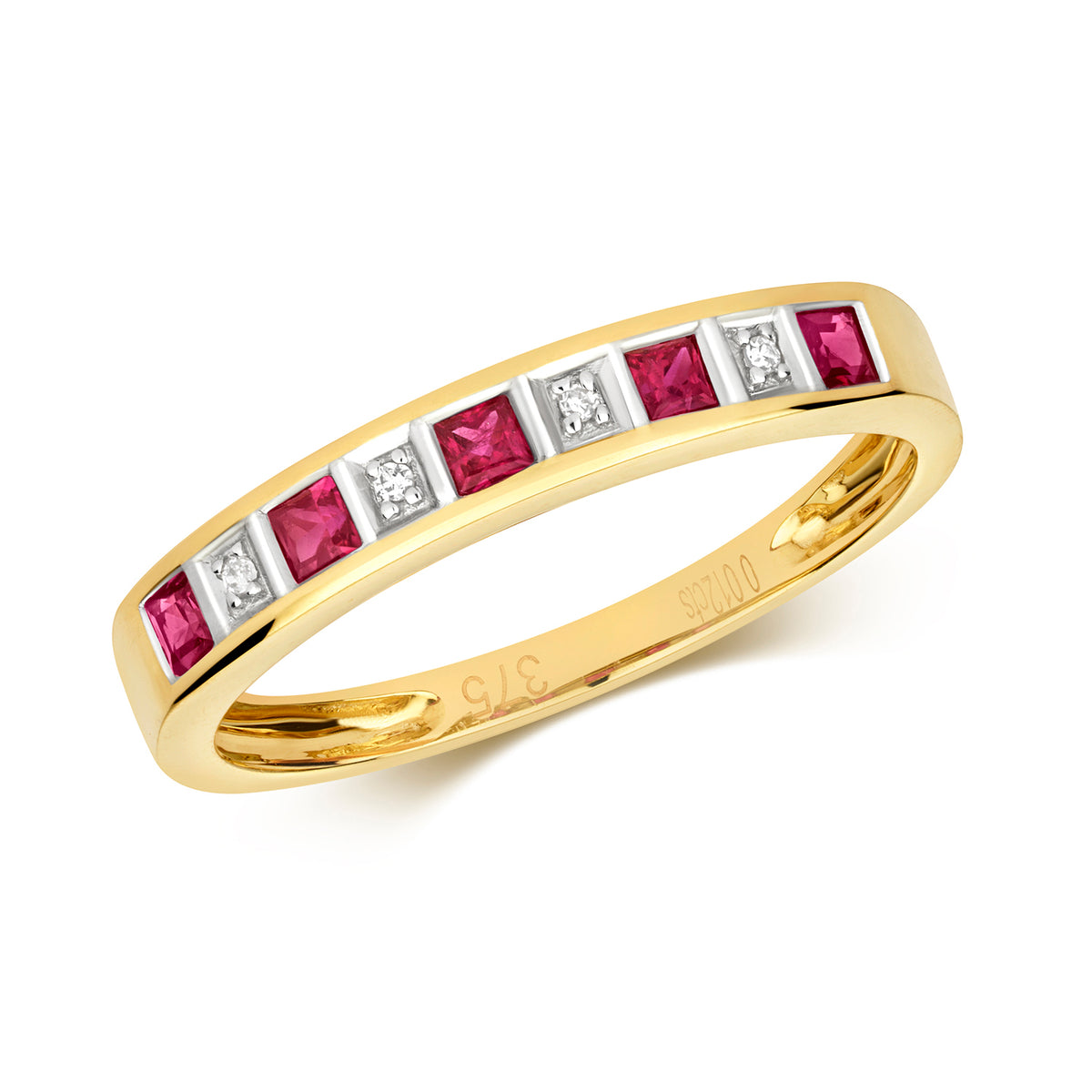 9ct Yellow Gold Ruby and Diamond Eternity Ring 0.350+0.010 CT