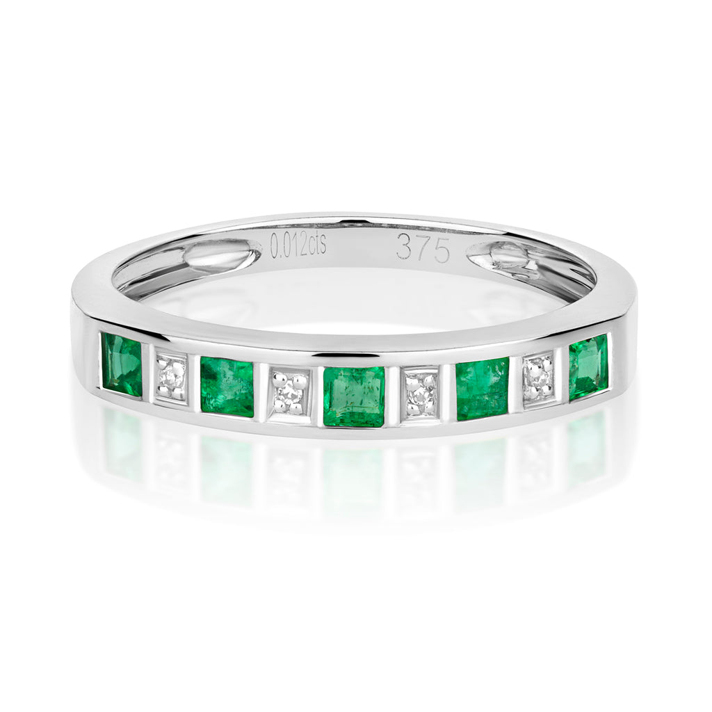 9ct White Gold Emerald and Diamond Eternity Ring 0.300+0.010 CT