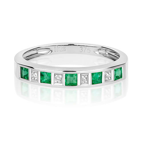 9ct White Gold Emerald and Diamond Eternity Ring 0.300+0.010 CT
