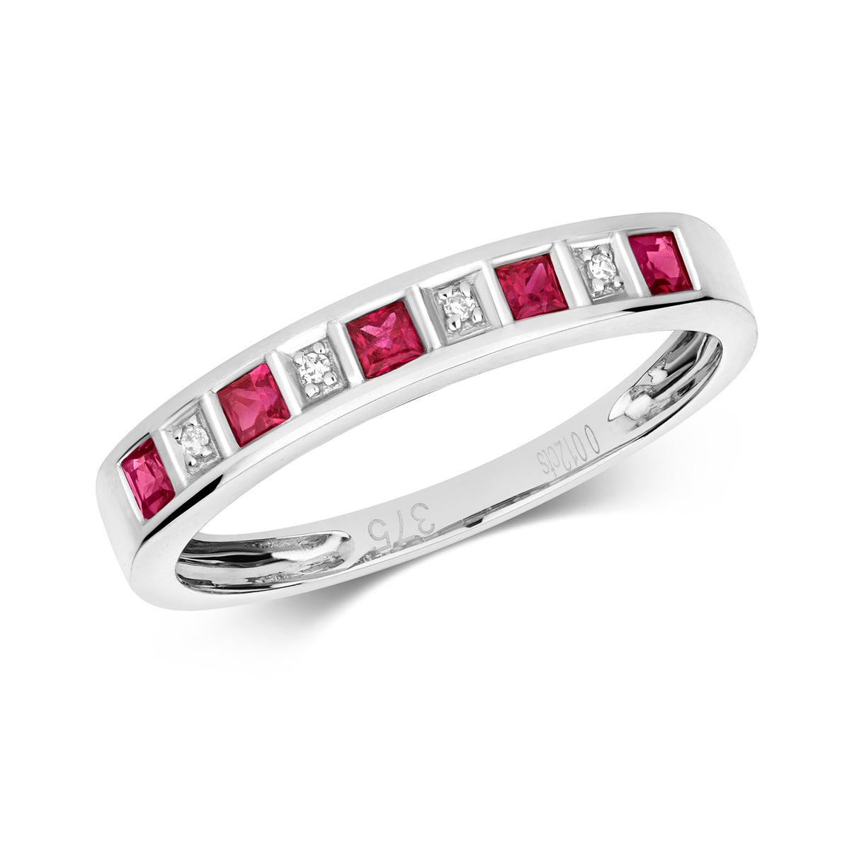 9ct White Gold Ruby and Diamond Eternity Ring 0.360+0.010 CT