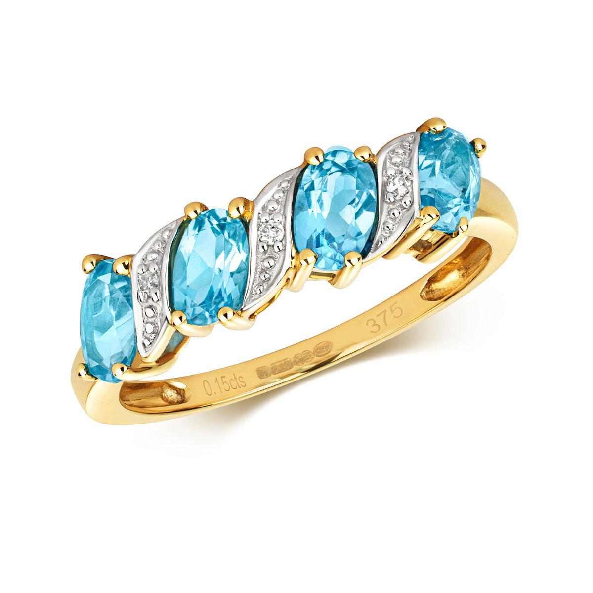 9ct Yellow Gold Blue Topaz and Diamond Dress Ring 1.150+0.020 CT
