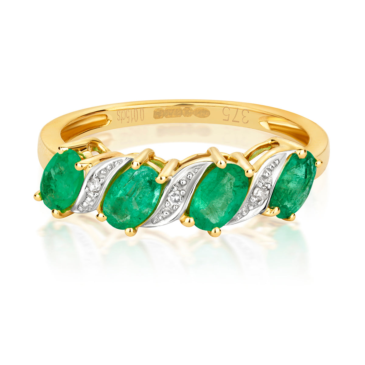 9ct Yellow Gold Emerald and Diamond Dress Ring 0.860+0.020 CT