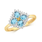 9ct Yellow Gold Blue Topaz and Diamond Dress Ring 0.830+0.110 CT