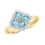 9ct Yellow Gold Blue Topaz and Diamond Dress Ring 0.830+0.110 CT
