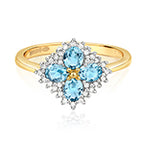 9ct Yellow Gold Blue Topaz and Diamond Dress Ring 0.830+0.110 CT