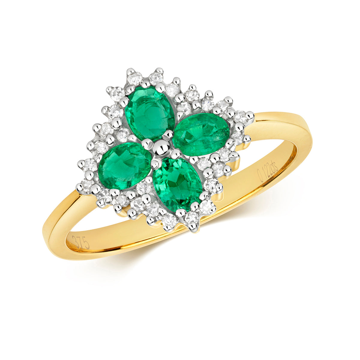 9ct Yellow Gold Emerald and Diamond Dress Ring 0.720+0.110 CT