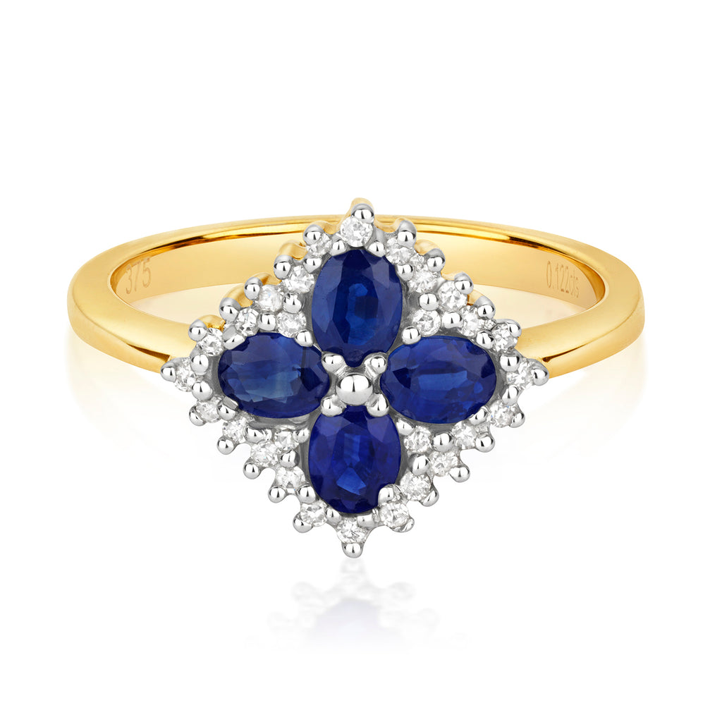 9ct Yellow Gold Sapphire and Diamond Dress Ring 0.950+0.110 CT