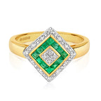 9ct Yellow Gold Emerald and Diamond Dress Ring 0.000+0.080 CT