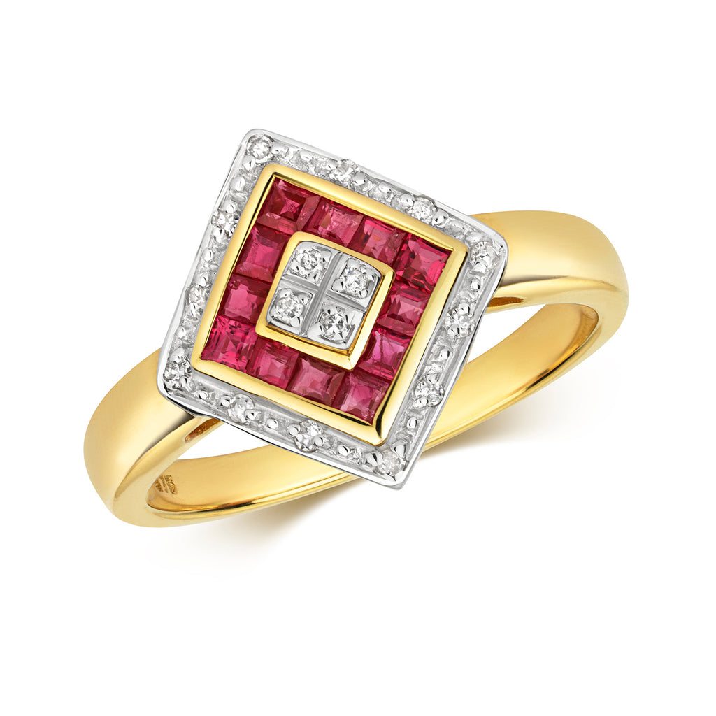 9ct Yellow Gold Ruby and Diamond Dress Ring 0.000+0.080 CT