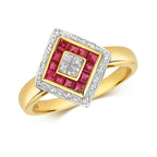 9ct Yellow Gold Ruby and Diamond Dress Ring 0.000+0.080 CT