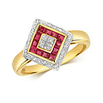 9ct Yellow Gold Ruby and Diamond Dress Ring 0.000+0.080 CT