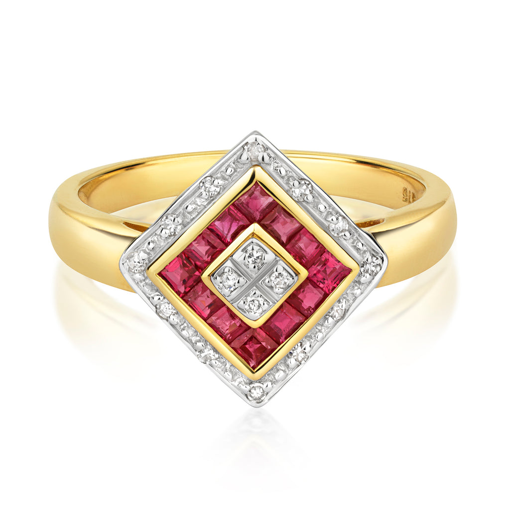 9ct Yellow Gold Ruby and Diamond Dress Ring 0.000+0.080 CT
