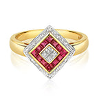 9ct Yellow Gold Ruby and Diamond Dress Ring 0.000+0.080 CT