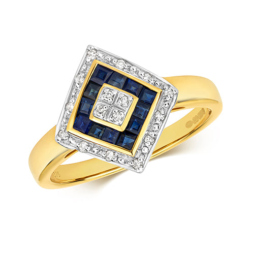 9ct Yellow Gold Sapphire and Diamond Dress Ring 0.480+0.080 CT
