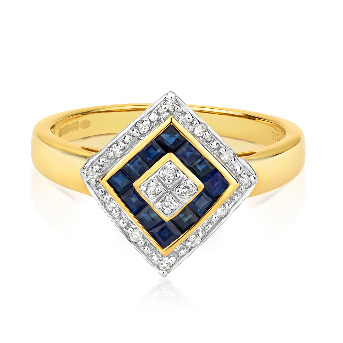 9ct Yellow Gold Sapphire and Diamond Dress Ring 0.480+0.080 CT