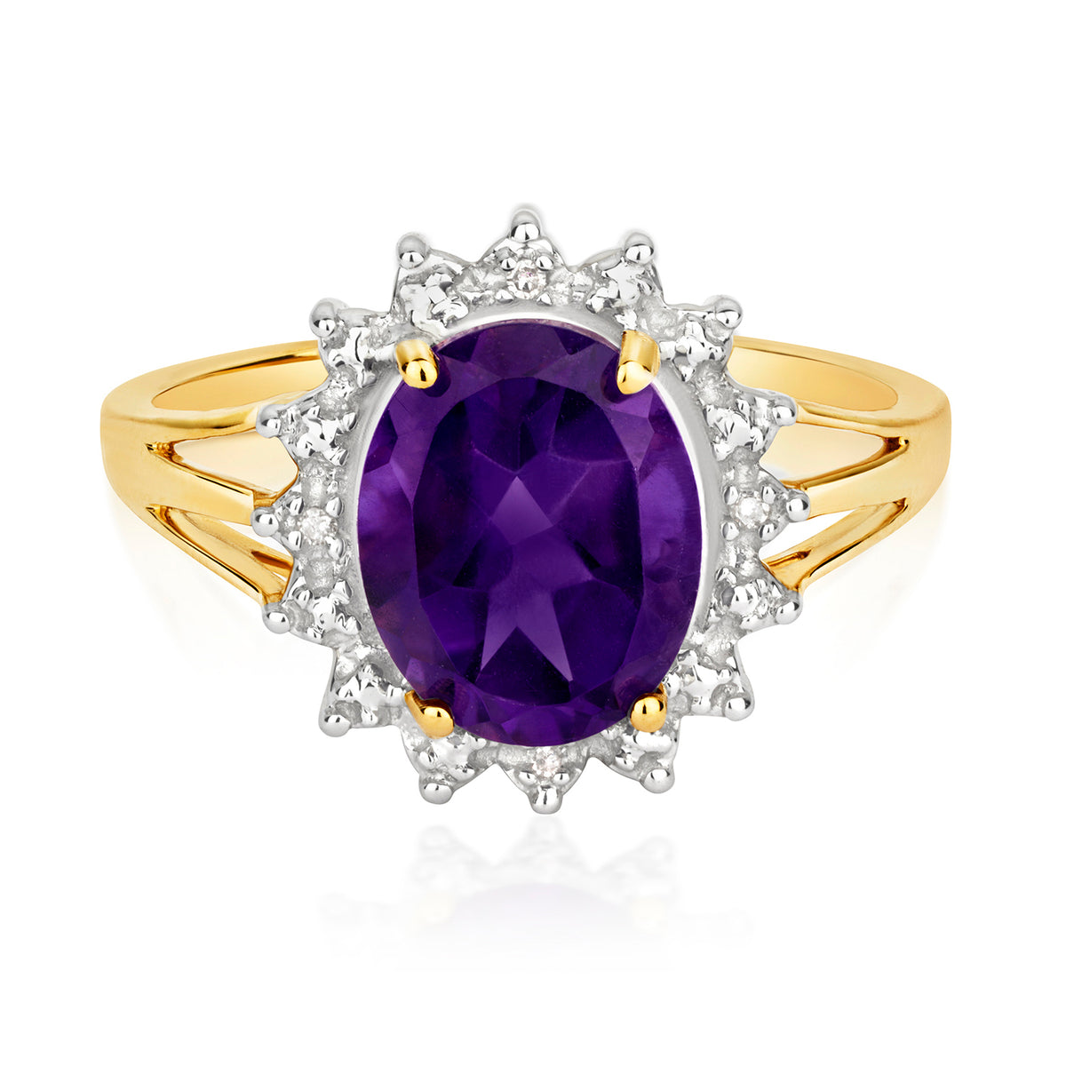 9ct Yellow Gold Amethyst and Diamond Dress Ring 2.300+0.010 CT