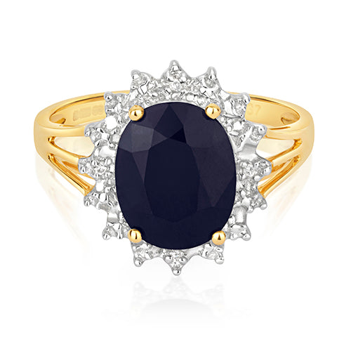 9ct Yellow Gold Sapphire and Diamond Dress Ring 3.210+0.010 CT