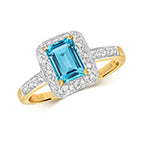9ct Yellow Gold Blue Topaz and Diamond Engagement Ring 0.000+0.100 CT
