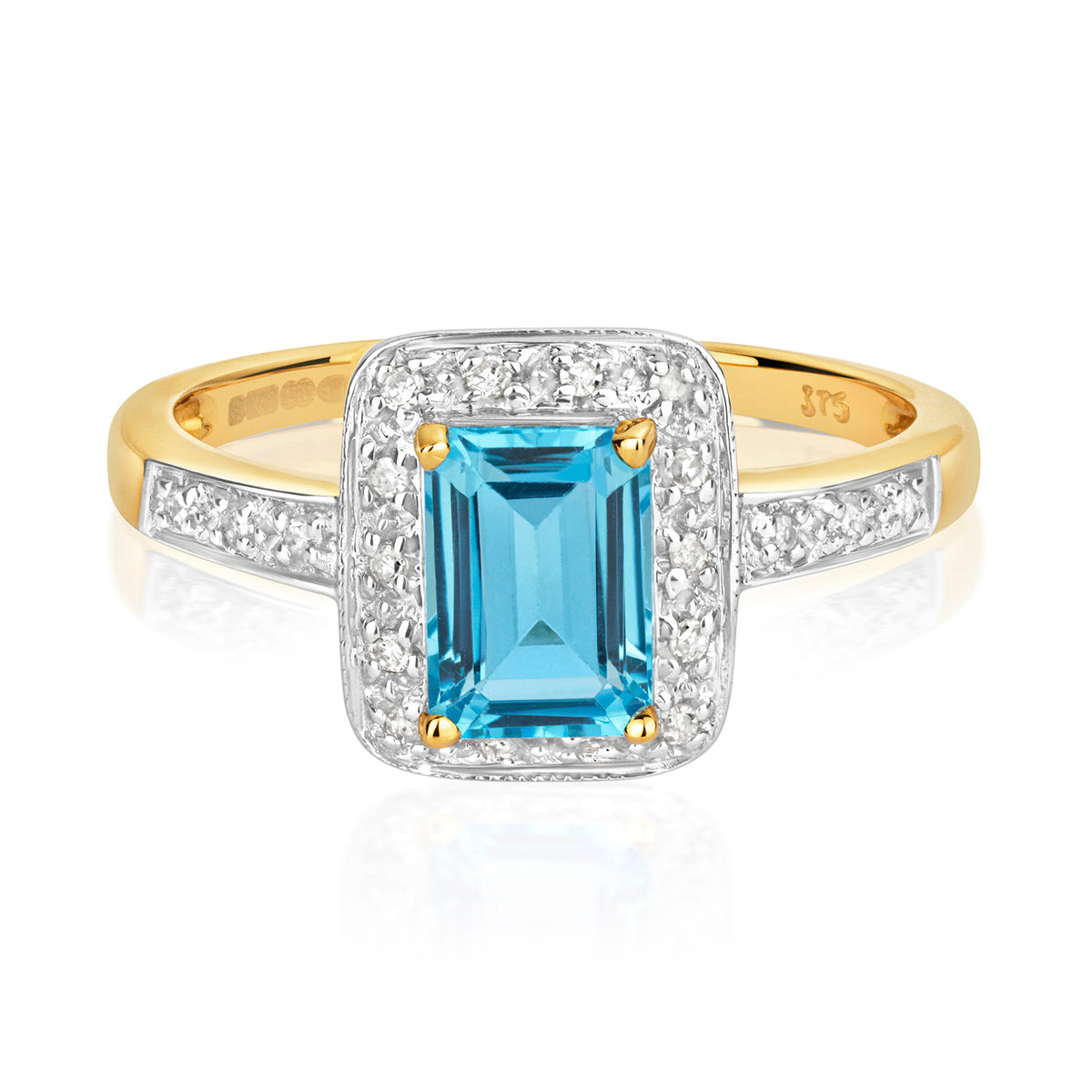 9ct Yellow Gold Blue Topaz and Diamond Engagement Ring 0.000+0.100 CT