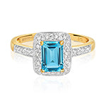 9ct Yellow Gold Blue Topaz and Diamond Engagement Ring 0.000+0.100 CT