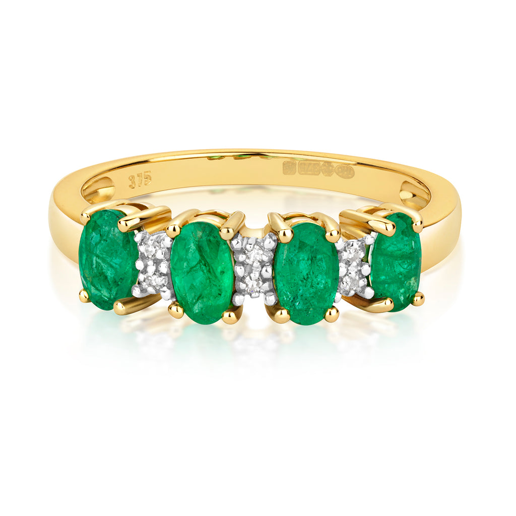 Modrwy Ddi-ddiwedd Emrallt a Diemwnt Aur Melyn 9ct 0.800+0.010 CT