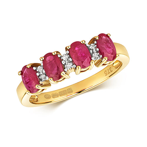 9ct Yellow Gold Ruby and Diamond Eternity Ring 0.800+0.010 CT