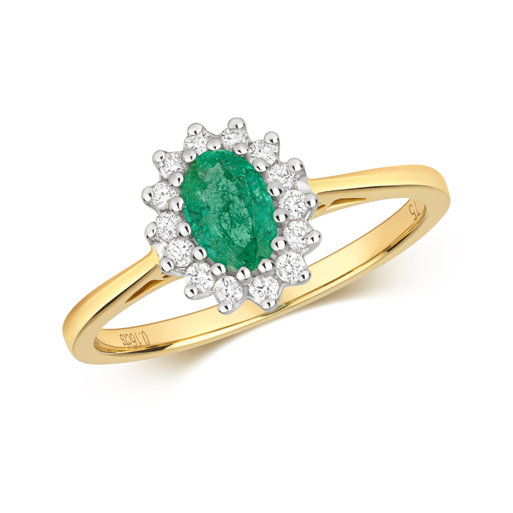 9ct Yellow Gold Emerald and Diamond Engagement Ring 0.420+0.150 CT