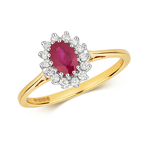 9ct Yellow Gold Ruby and Diamond Engagement Ring 0.420+0.150 CT