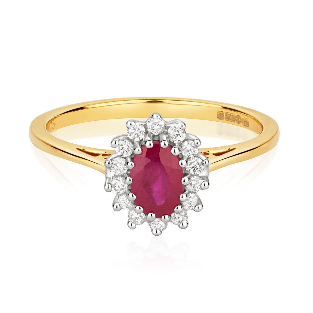 9ct Yellow Gold Ruby and Diamond Engagement Ring 0.420+0.150 CT