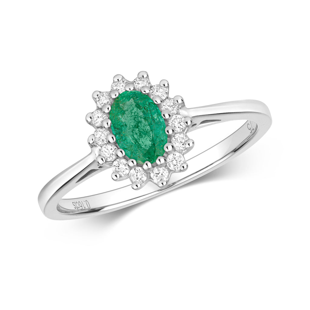 9ct White Gold Emerald and Diamond Engagement Ring 0.500+0.150 CT