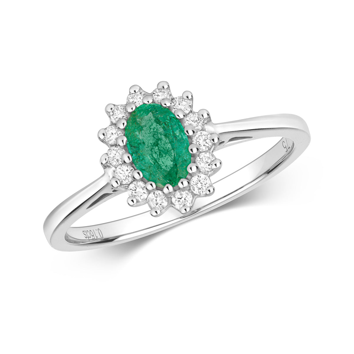 9ct White Gold Emerald and Diamond Engagement Ring 0.500+0.150 CT