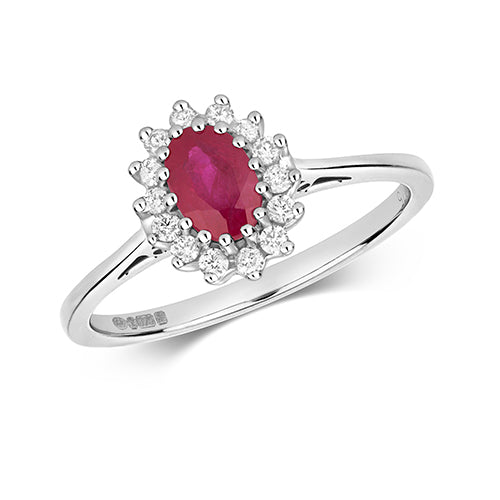 9ct White Gold Ruby and Diamond Engagement Ring 0.420+0.150 CT
