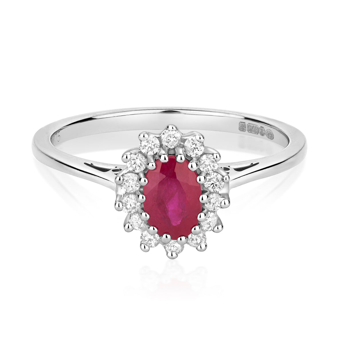 9ct White Gold Ruby and Diamond Engagement Ring 0.420+0.150 CT