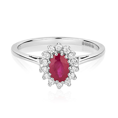 9ct White Gold Ruby and Diamond Engagement Ring 0.420+0.150 CT