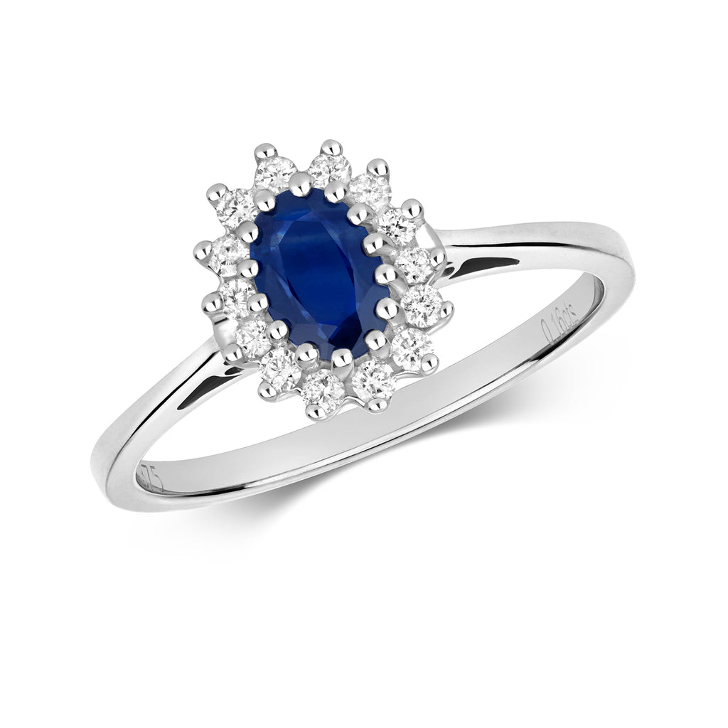 9ct White Gold Sapphire and Diamond Engagement Ring 0.520+0.150 CT