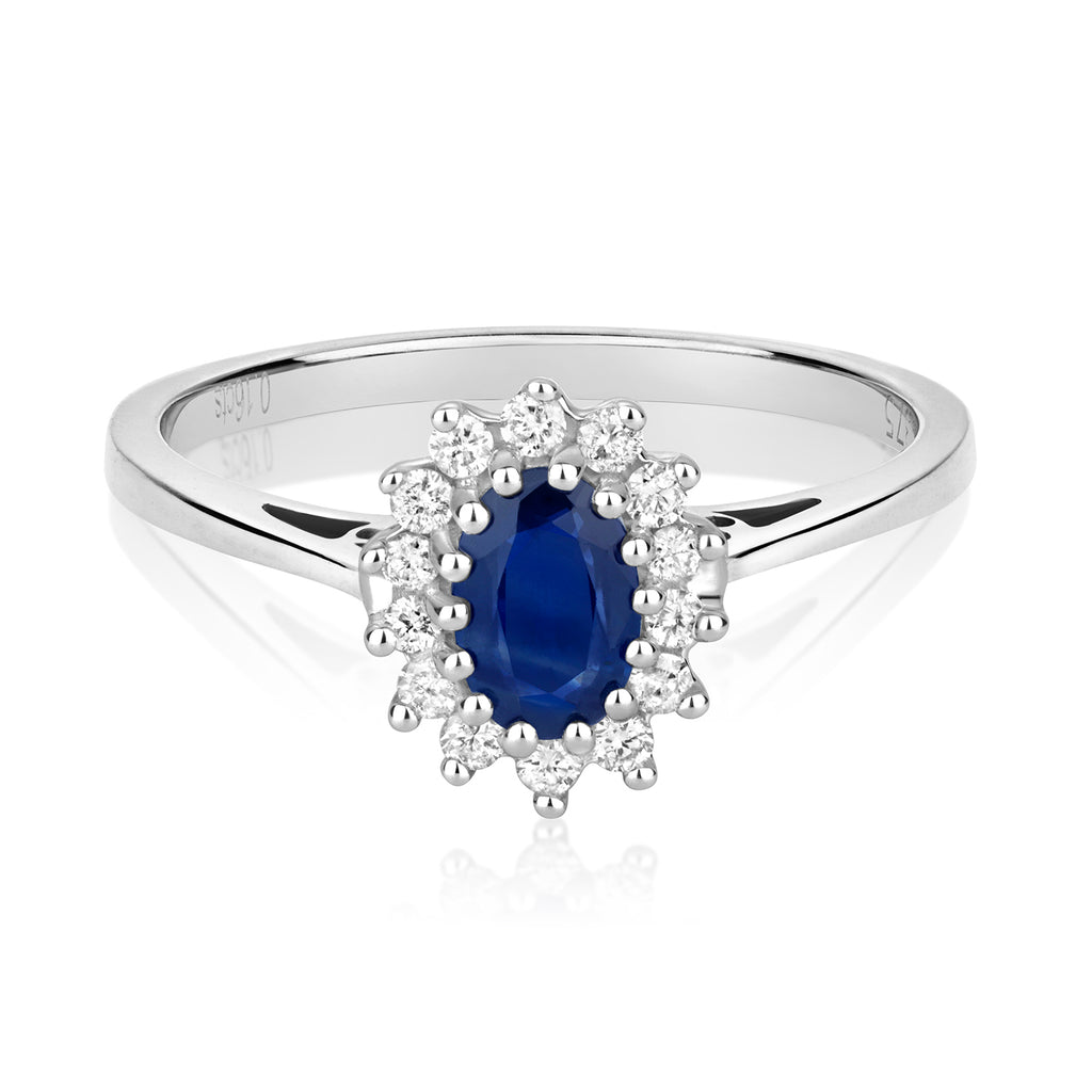 9ct White Gold Sapphire and Diamond Engagement Ring 0.520+0.150 CT