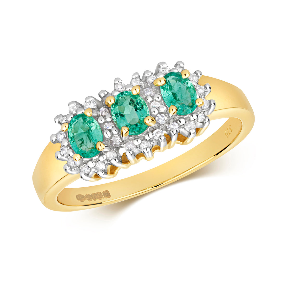 Modrwy Ymgysylltu Aur Melyn 9ct gydag Emrallt a Diemwnt 0.490+0.130 CT