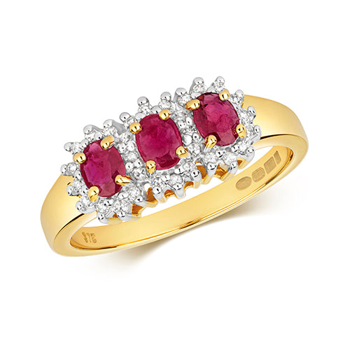 9ct Yellow Gold Ruby and Diamond Engagement Ring 0.740+0.130 CT