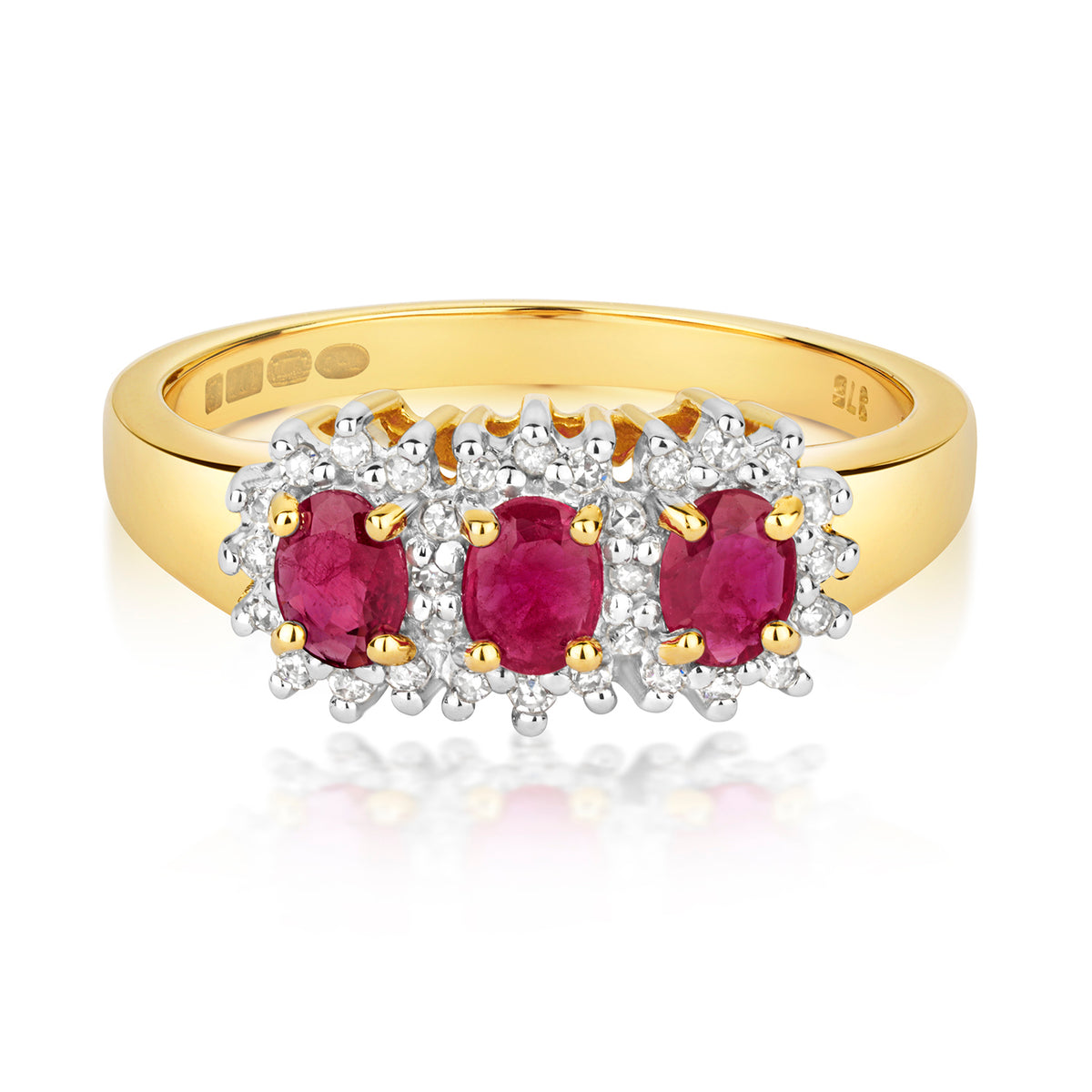 9ct Yellow Gold Ruby and Diamond Engagement Ring 0.740+0.130 CT