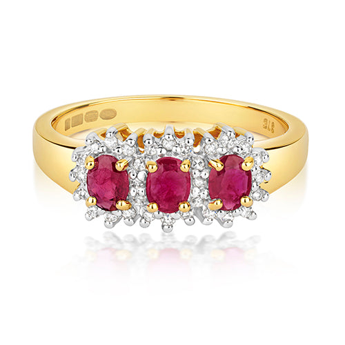 9ct Yellow Gold Ruby and Diamond Engagement Ring 0.740+0.130 CT