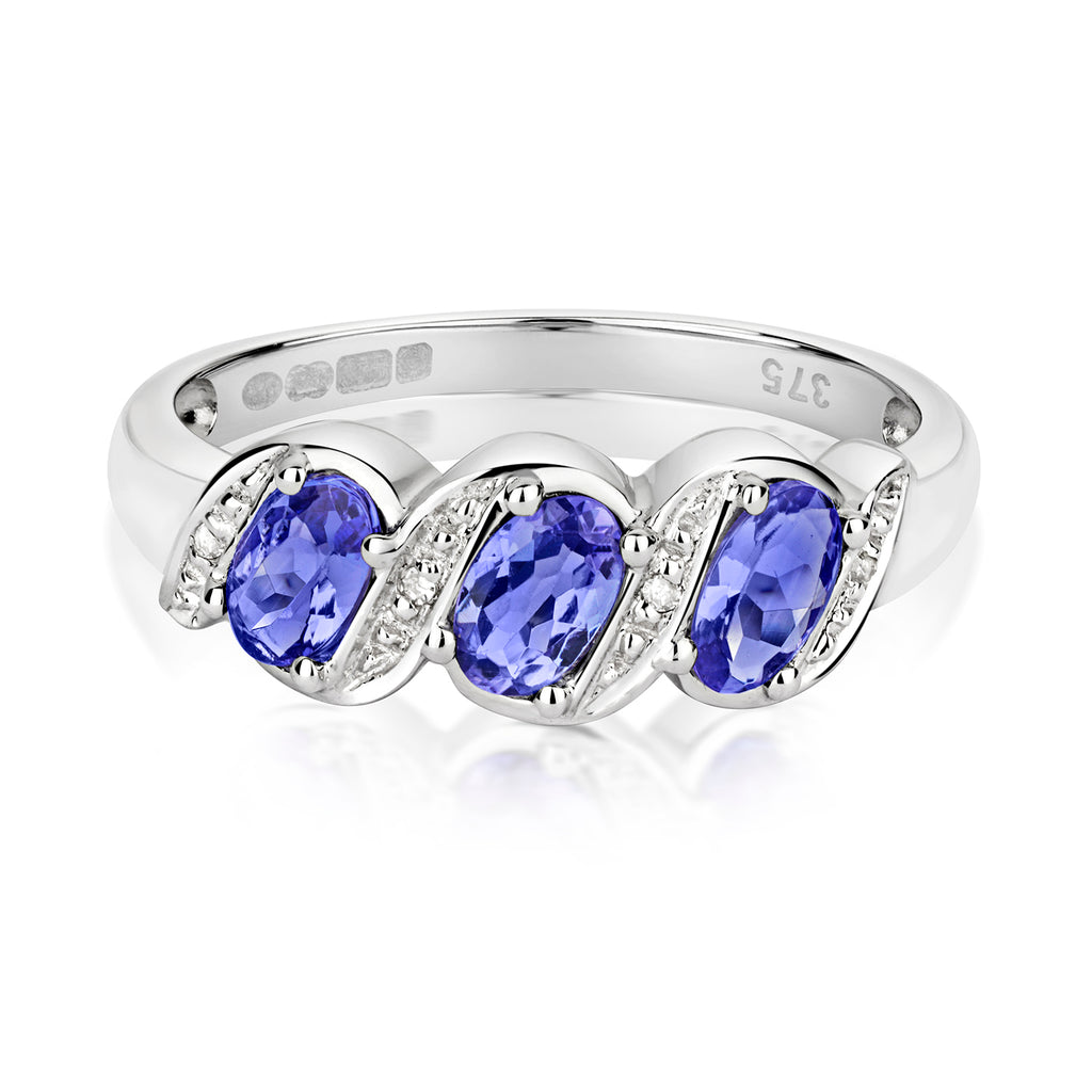 9ct White Gold Tanzanite and Diamond Dress Ring 0.000+0.010 CT