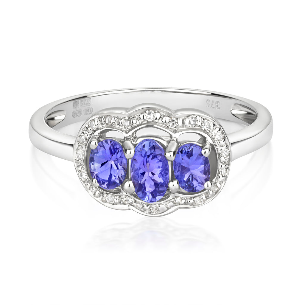 9ct White Gold Tanzanite and Diamond Dress Ring 0.500+0.070 CT