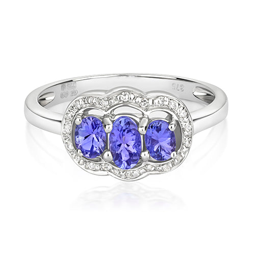 9ct White Gold Tanzanite and Diamond Dress Ring 0.500+0.070 CT
