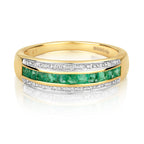 9ct Yellow Gold Emerald and Diamond Band Ring 0.540+0.090 CT