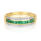 9ct Yellow Gold Emerald and Diamond Band Ring 0.540+0.090 CT