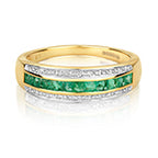 9ct Yellow Gold Emerald and Diamond Band Ring 0.540+0.090 CT