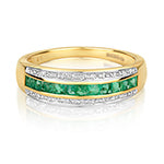 9ct Yellow Gold Emerald and Diamond Band Ring 0.540+0.090 CT
